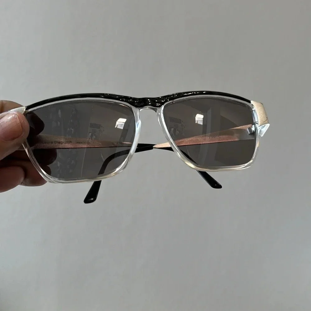 Vintage Laura Biagiotti Italy 80’s Black Silver Sunglasses pristine with case
